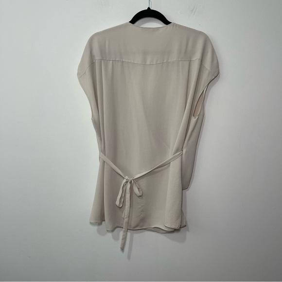 AllSaints Women’s Mia Wrap Blouse Beige Short Sleeve Tie Back minimalist Size L - Picture 5 of 7